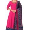 POREDHAN Elegant Chiffon Pink Gown for Women | Floor Length Flowy Evening Dress | Stylish Gown with Half Sleeve (in, Alpha, XL, Standard, Pink)