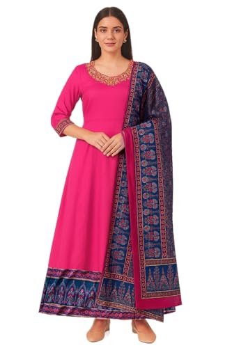 POREDHAN Elegant Chiffon Pink Gown for Women | Floor Length Flowy Evening Dress | Stylish Gown with Half Sleeve (in, Alpha, XL, Standard, Pink)