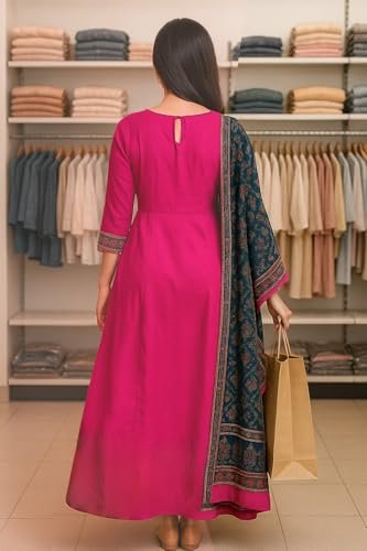 POREDHAN Elegant Chiffon Pink Gown for Women | Floor Length Flowy Evening Dress | Stylish Gown with Half Sleeve (in, Alpha, XL, Standard, Pink) - Image 6