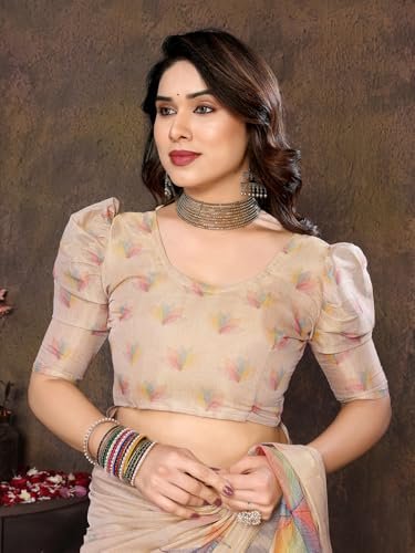 Yashika Women's Floral Digital Print Chandheri Saree with Unstitched Blouse Material_AZ-YS-P1-SASIKALA WHITE - Image 8