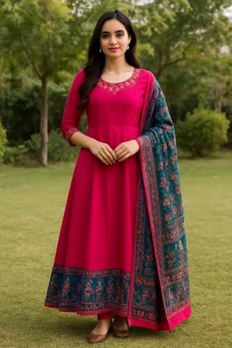 POREDHAN Elegant Chiffon Pink Gown for Women | Floor Length Flowy Evening Dress | Stylish Gown with Half Sleeve (in, Alpha, XL, Standard, Pink) - Image 4