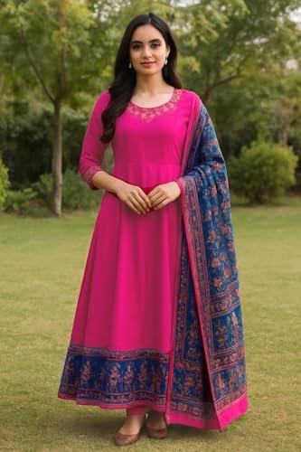 POREDHAN Elegant Chiffon Pink Gown for Women | Floor Length Flowy Evening Dress | Stylish Gown with Half Sleeve (in, Alpha, XL, Standard, Pink) - Image 2