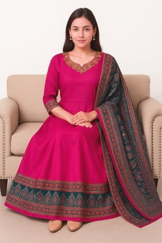 POREDHAN Elegant Chiffon Pink Gown for Women | Floor Length Flowy Evening Dress | Stylish Gown with Half Sleeve (in, Alpha, XL, Standard, Pink) - Image 3