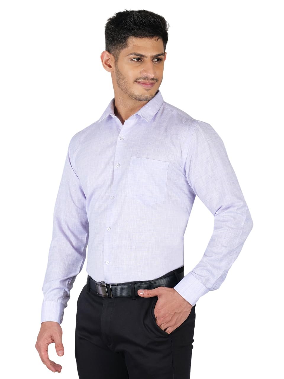 YOUNG & FORMALS by CAMBRIDGE Men's Slim Fit Solid Formal Shirt | Full Sleeves Spread Collar | Structure Pattern | Premium Polyester Cotton Blend | Classic Business & Office Wear | Lavender | 36