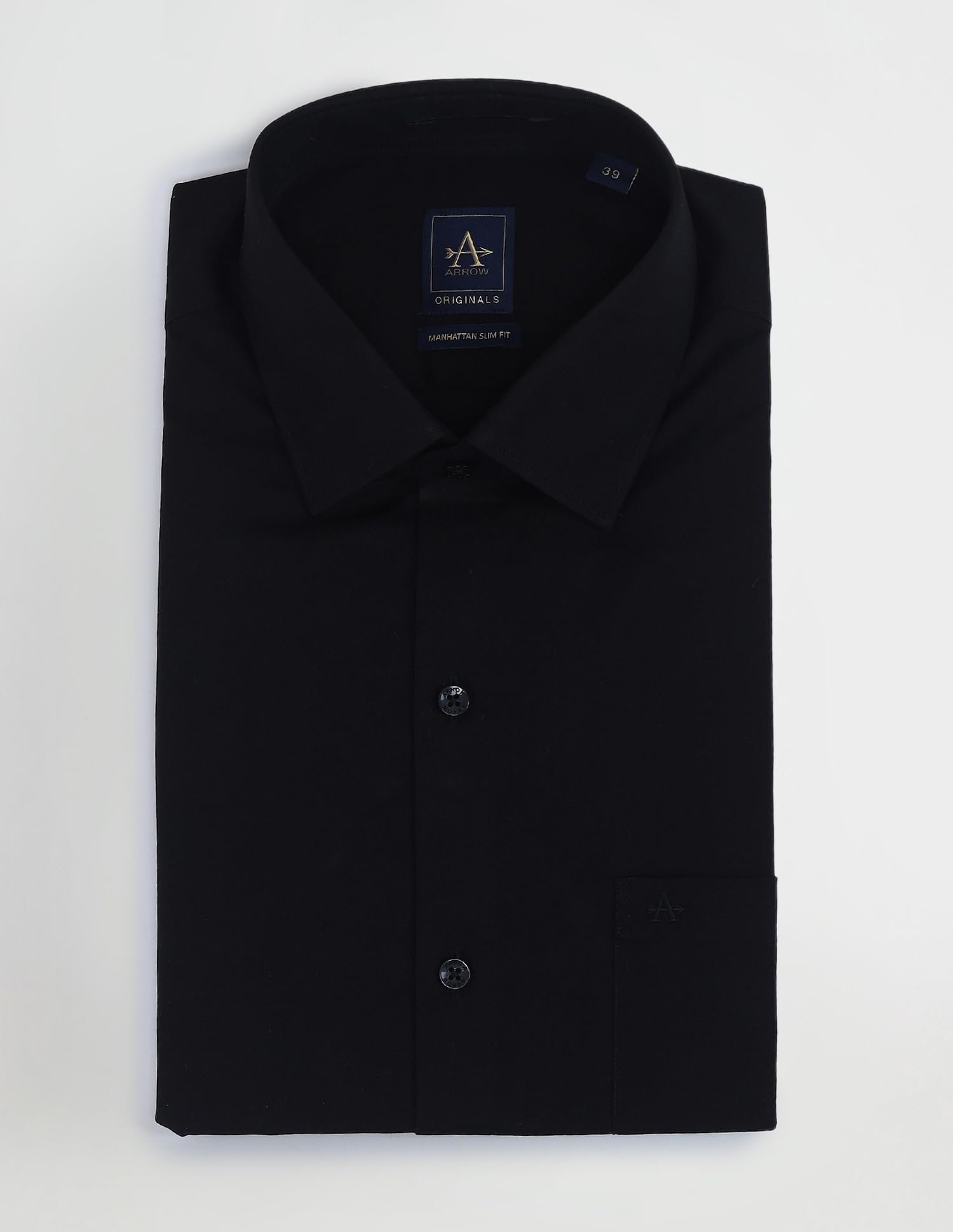 Arrow Men's Black Solid Spread Collar Long Sleeve Formal Cotton Slim Fit Shirt (ARES1151_Black_40) - Image 2