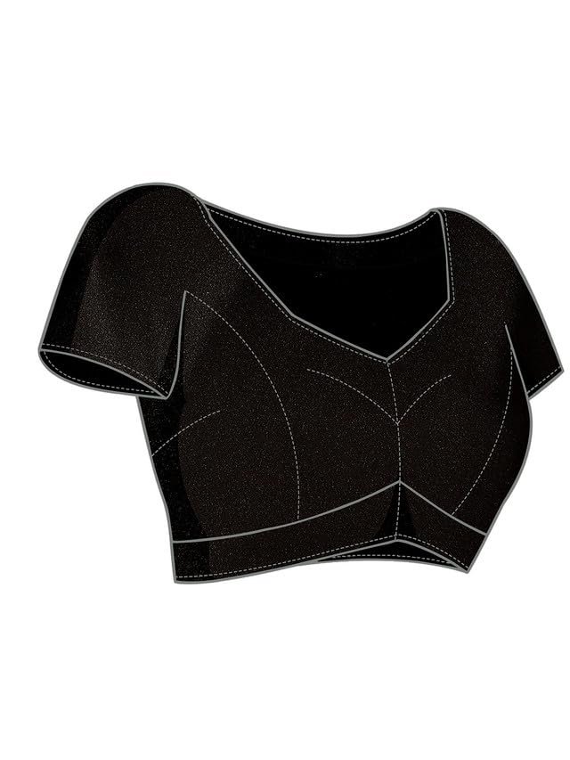 SIRIL Women's Satin Silk Hot Fixing Stone Work Saree with Unstitched Blouse(3111S412_Black) - Image 3