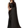 SIRIL Women's Satin Silk Hot Fixing Stone Work Saree with Unstitched Blouse(3111S412_Black)
