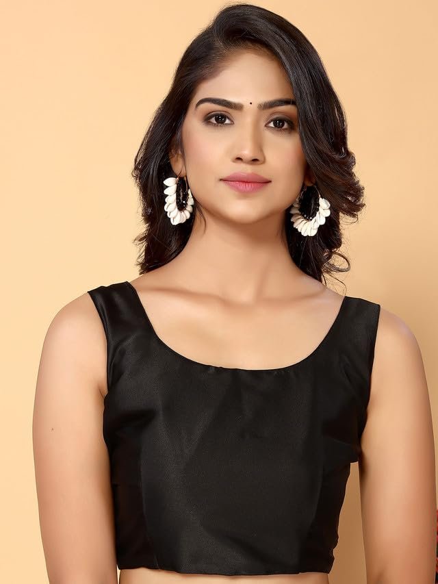 SIRIL Women's Satin Silk Hot Fixing Stone Work Saree with Unstitched Blouse(3111S412_Black) - Image 4