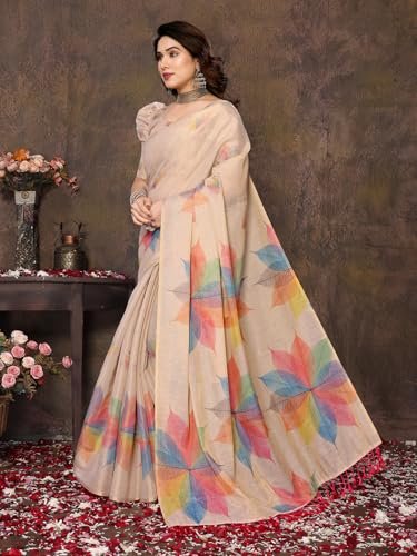 Yashika Women's Floral Digital Print Chandheri Saree with Unstitched Blouse Material_AZ-YS-P1-SASIKALA WHITE - Image 7