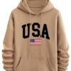 TagasMen's Hoodie with USA Print, Kangaroo Pocket and Drawstring Detail || Sweatshirt for Mens || Men Hoodies || hoodis||(MH-8015) Brown