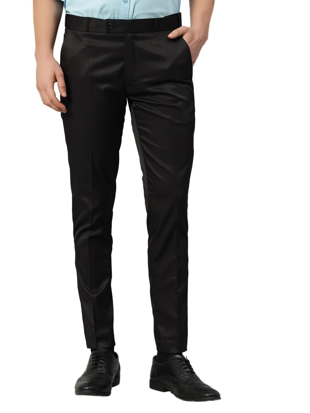 Vogaan Formal Pant with Expandable Waist for Men | Men's Cotton Regular Fit Flat Front Pant for Party and Casual Wear (Black-34)