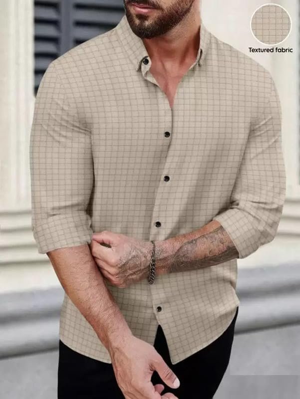DEELMO Men's Regular Fit Checks Pattern Polyester Blend Shirt with Collared Neck Long Sleeve and Standard Length | Shirt for Man - Image 6
