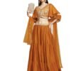 madhuram textiles Womens' Lehenga and Aliyacut Choli Vichitra Silk with Dupatta Net with Embroidery Work Set(M-2488 Orange_X-Large)