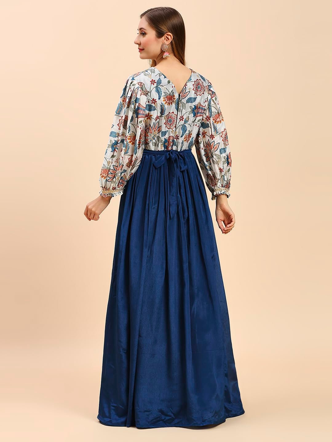 madhuram textiles Women's Chinon Gown For Women Ethnic With Digital Print And Embroidery Work Long Gown(M-2453 Mor Pichch_Small) Blue - Image 8