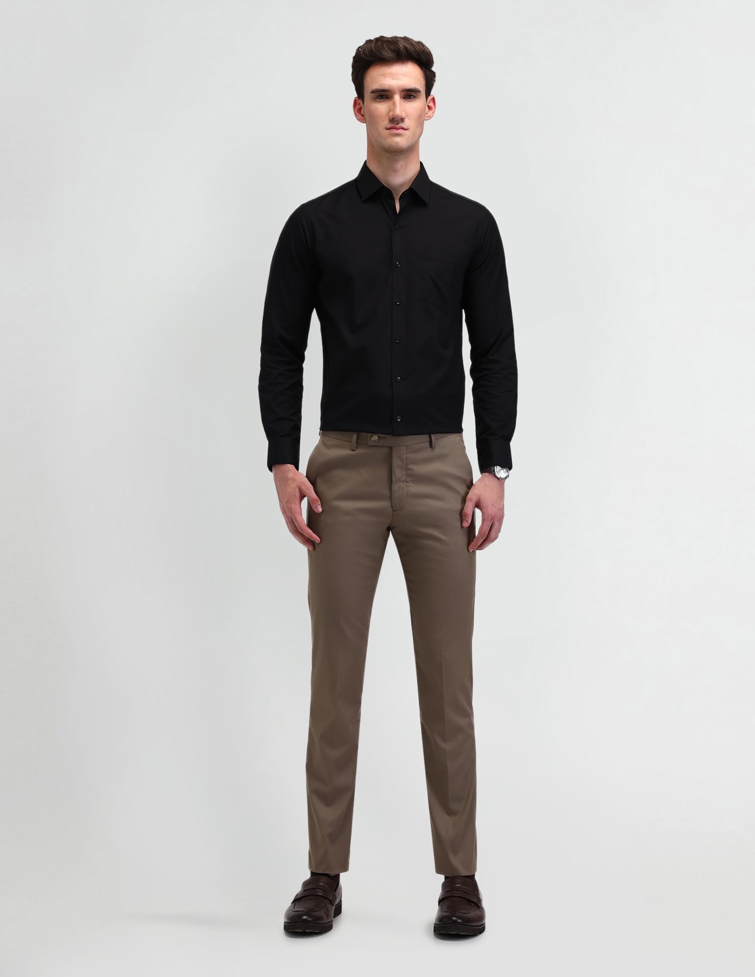 Arrow Men's Black Solid Spread Collar Long Sleeve Formal Cotton Slim Fit Shirt (ARES1151_Black_40) - Image 7