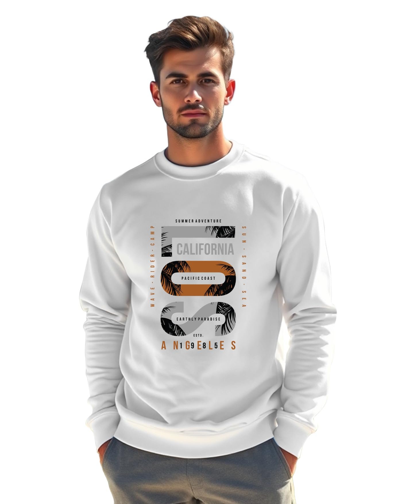 AUSK Men Sweatshirt || Oversized Loose Fit Fleece Sweatshirts for Man White