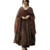 KLOSIA Women Printed Flared A-Line Kurta with Pant and Dupatta Suit Set | Kurta Set | Wedding Suit (Large) Brown