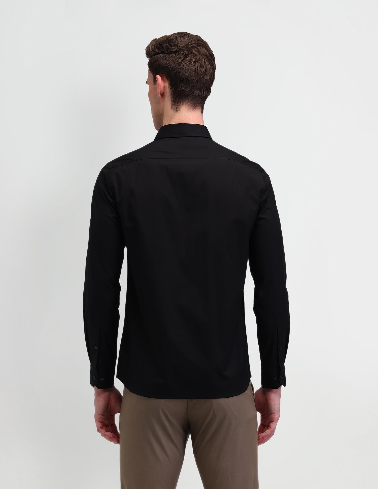 Arrow Men's Black Solid Spread Collar Long Sleeve Formal Cotton Slim Fit Shirt (ARES1151_Black_40) - Image 5