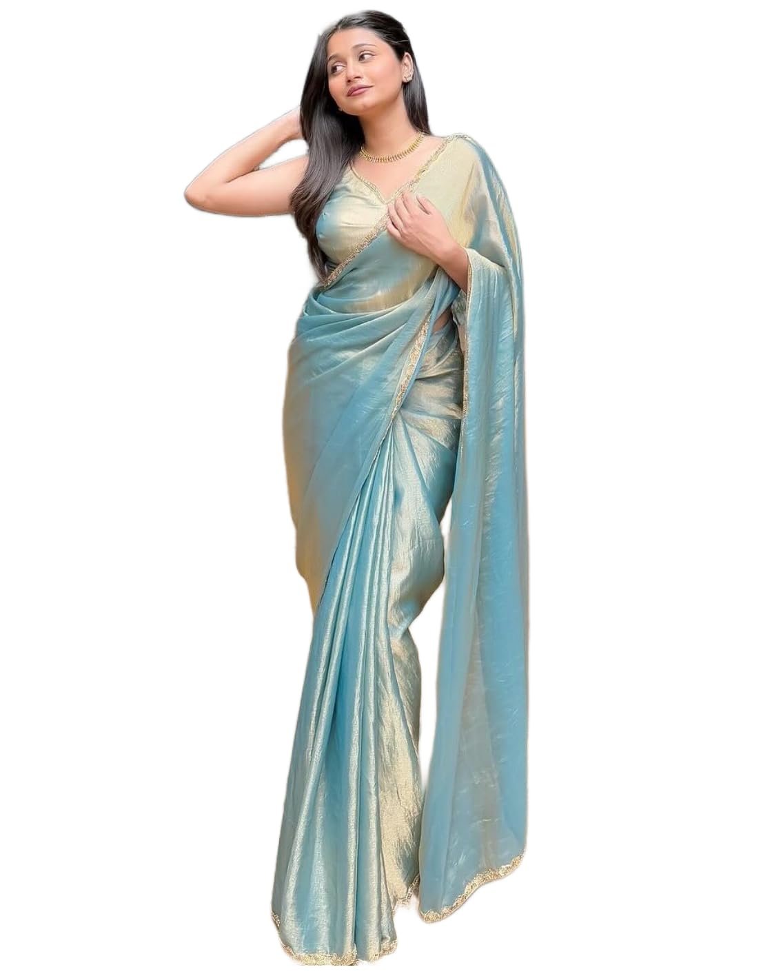 Sidhidata Women's Soft Fandy Silk Saree With Hand Work Lace Boarder & Comes With Unstitched Blouse Piece (Chhaava) (V Sky Blue)