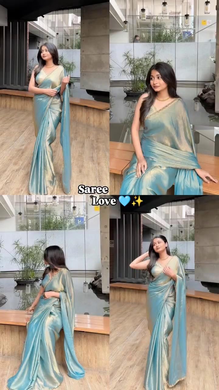 Sidhidata Women's Soft Fandy Silk Saree With Hand Work Lace Boarder & Comes With Unstitched Blouse Piece (Chhaava) (V Sky Blue) - Image 9