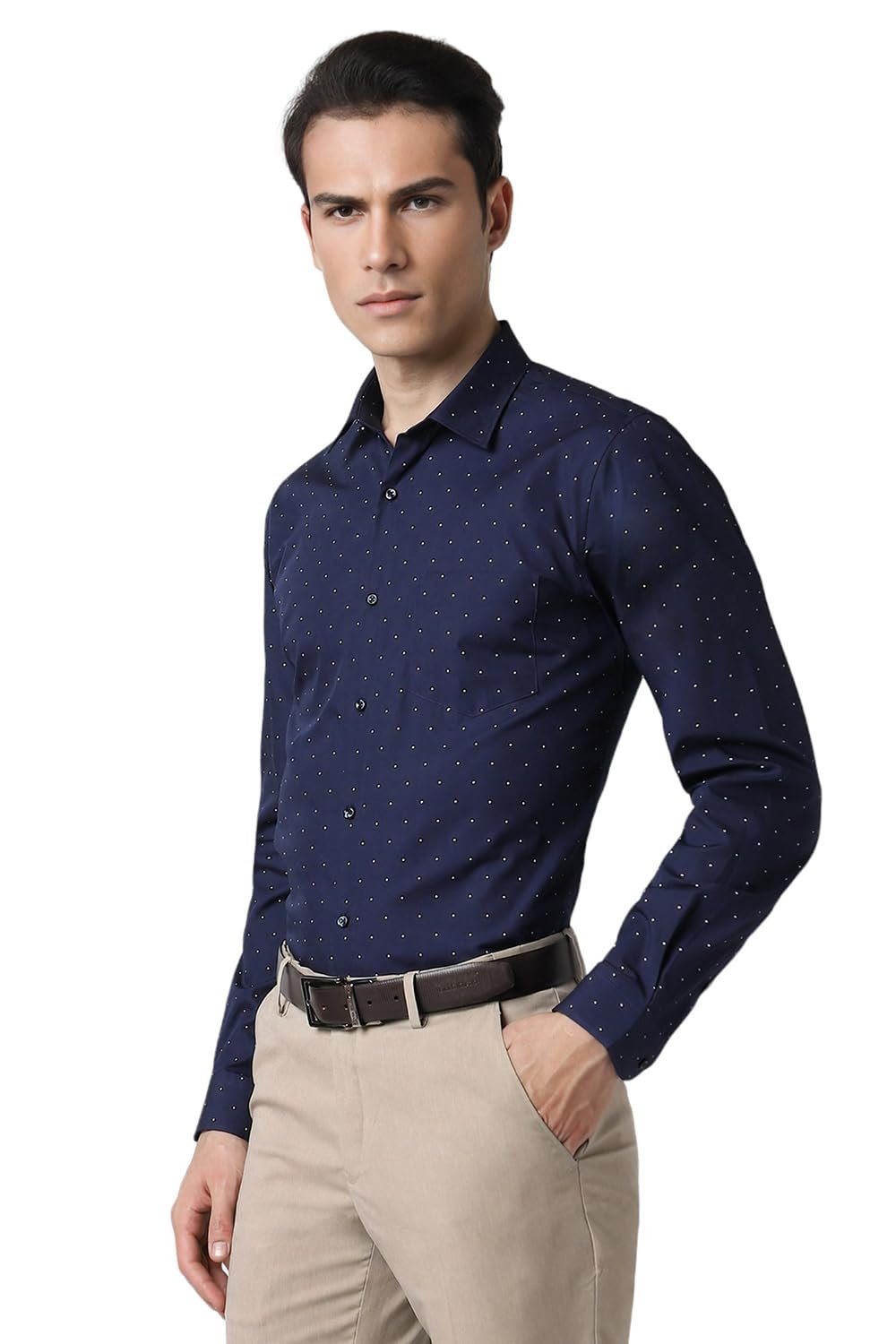 Peter England Men's Cotton Slim Fit Small Ditsy Printed Full Sleeve Shirt Navy, 40 - Image 5