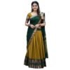 RENVAANI Women's Traditional Kanjivaram Kanchipuram Silk Zari Weaving Unstitched Lehenga Choli with Dupatta (Gold)