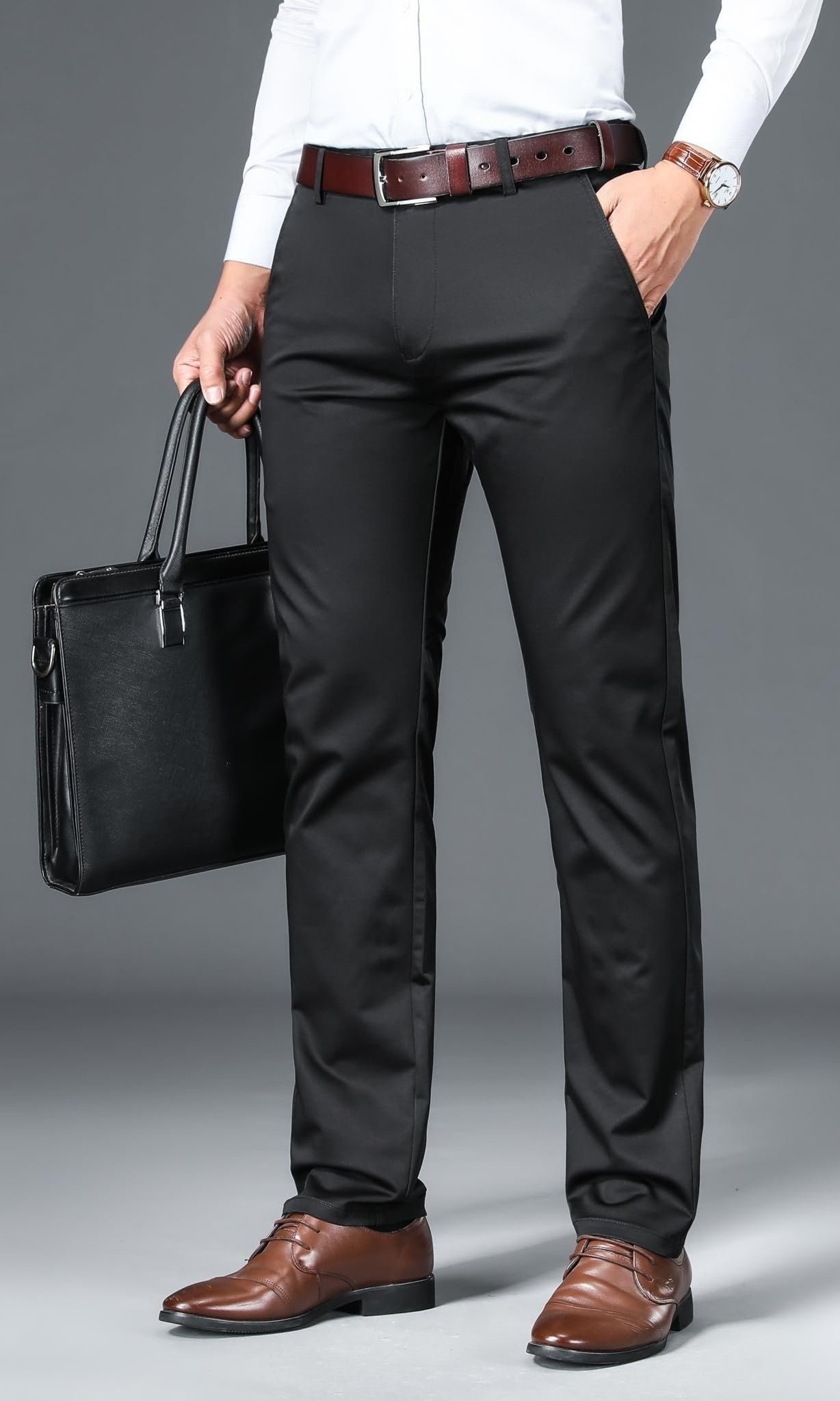 AVANOVA Regular Classic Design for Business and Formal Occasions (Men's Stretch Dress Pants 126_Black - Image 6