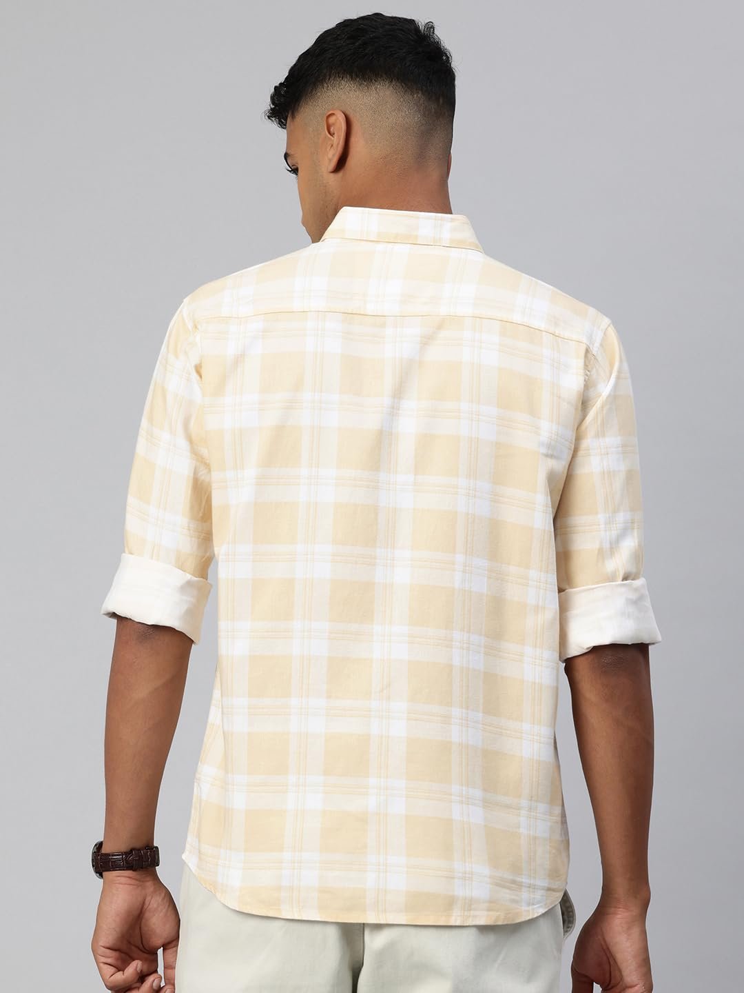 Majestic Man Comfort Slim Fit Pure Cotton Checked Casual Shirt (in, Alpha, L, Regular, Lemon) - Image 5