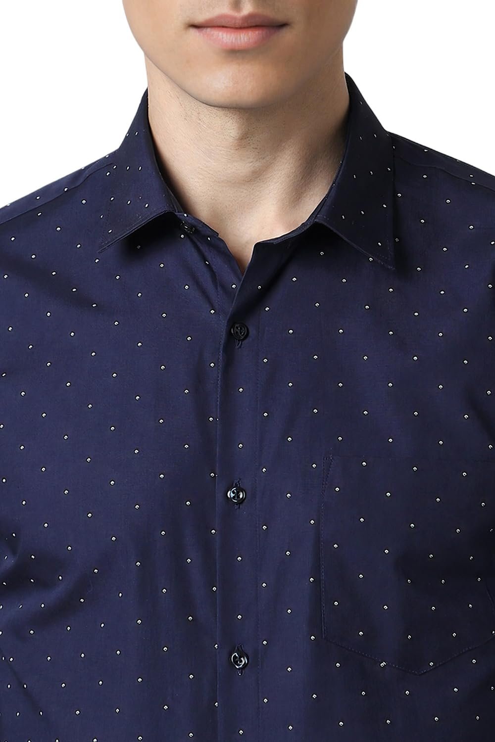 Peter England Men's Cotton Slim Fit Small Ditsy Printed Full Sleeve Shirt Navy, 40 - Image 3