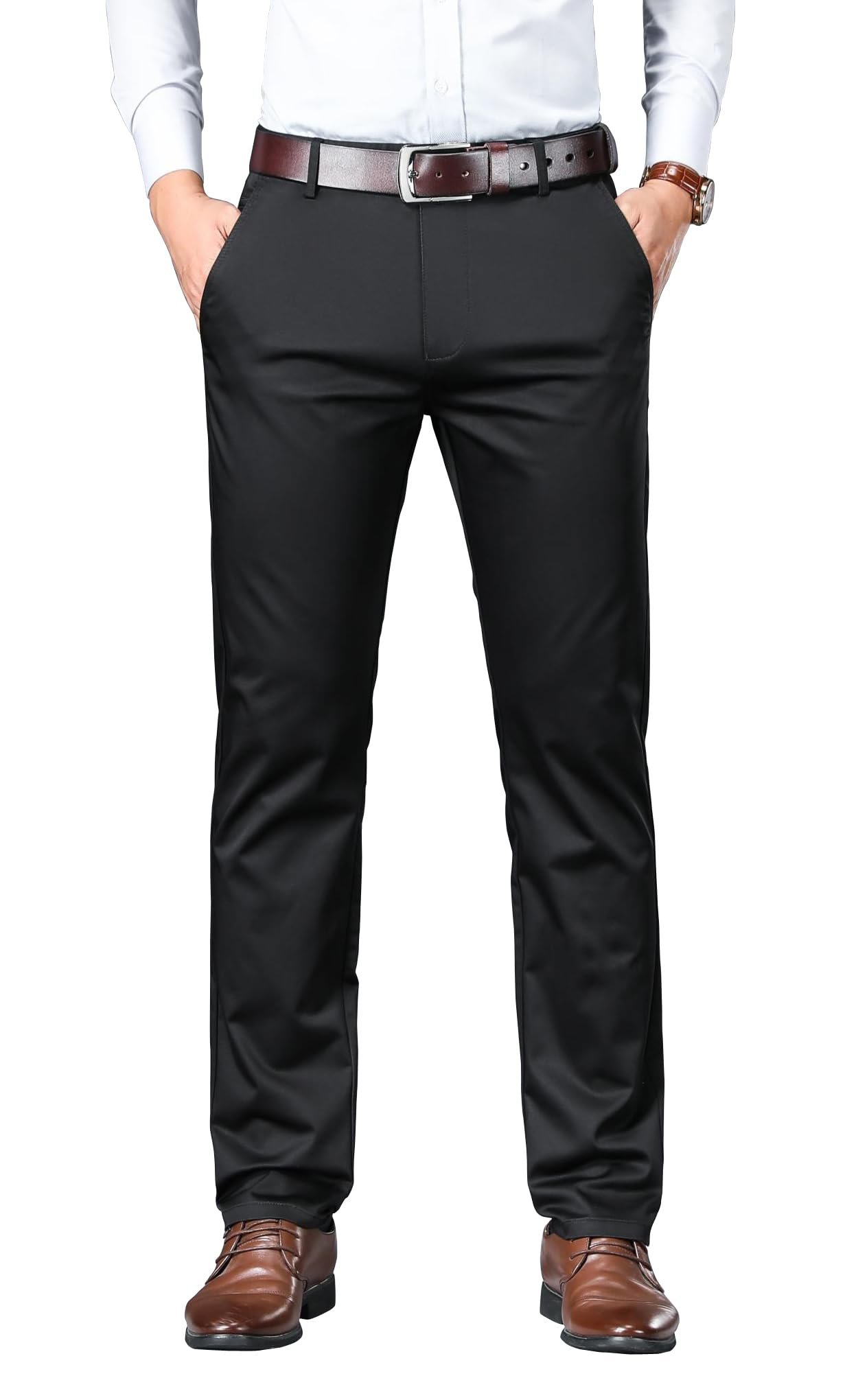 AVANOVA Regular Classic Design for Business and Formal Occasions (Men's Stretch Dress Pants 126_Black