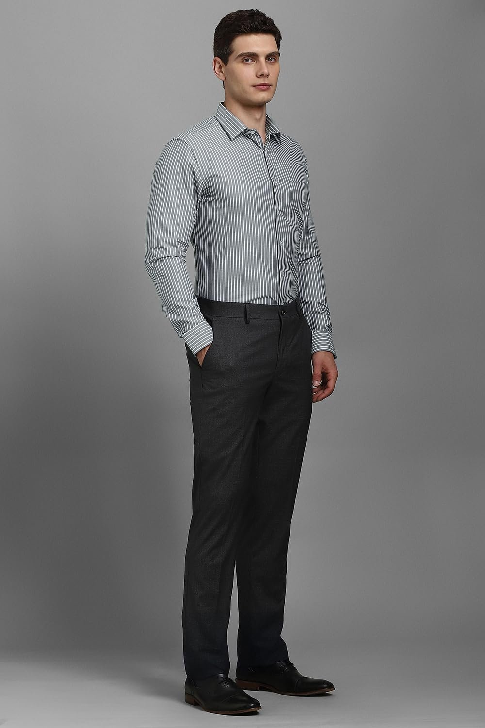 Louis Philippe Men Cotton Striped Slim Fit Shirt (LPSFMSLPR30093_Grey, 42 - Image 2