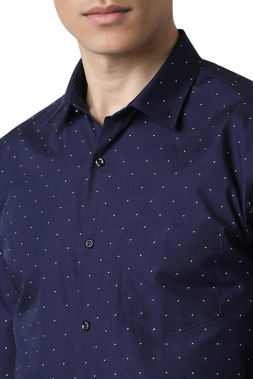 Peter England Men's Cotton Slim Fit Small Ditsy Printed Full Sleeve Shirt Navy, 40 - Image 2