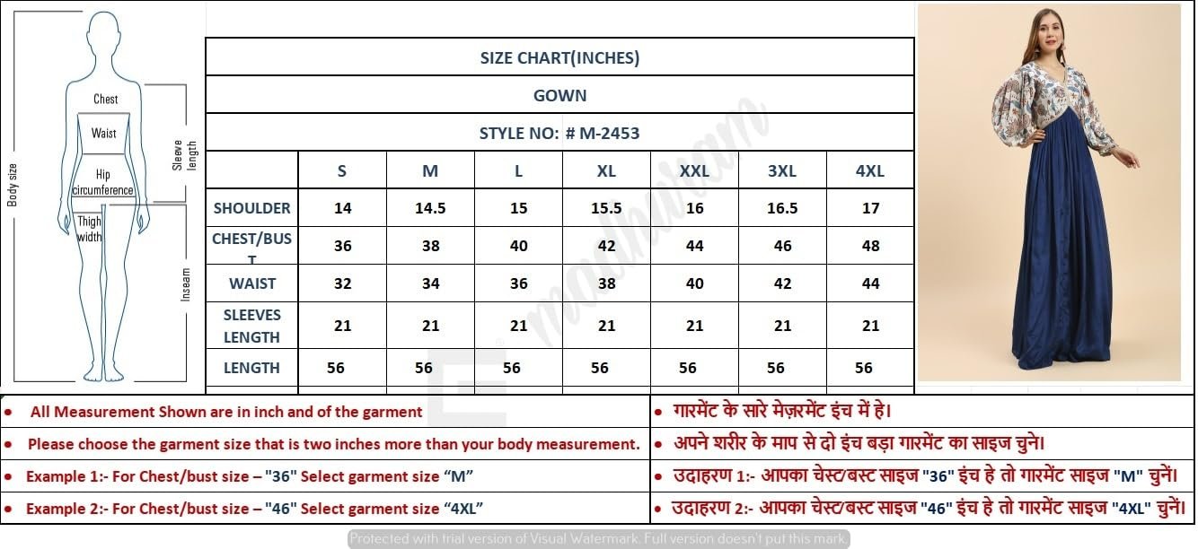 madhuram textiles Women's Chinon Gown For Women Ethnic With Digital Print And Embroidery Work Long Gown(M-2453 Mor Pichch_Small) Blue - Image 5