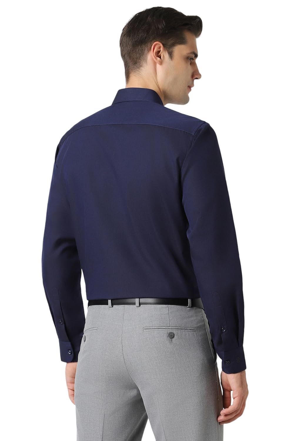 Peter England Men's Premium Solid Herringbone Regular Fit Full Sleeve Formal Shirt | Wonder Fabric | Cotton Rich Dark Navy - Image 4