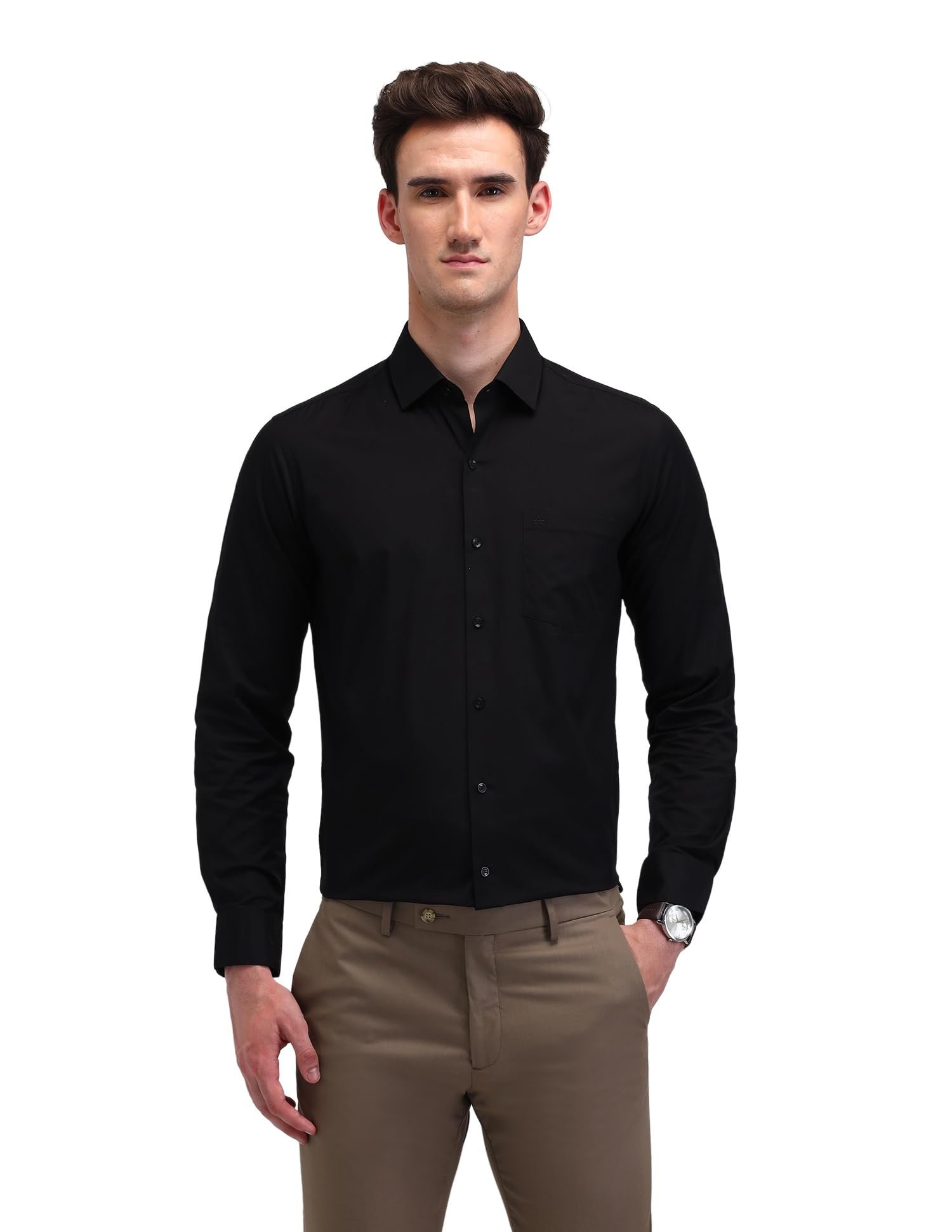 Arrow Men's Black Solid Spread Collar Long Sleeve Formal Cotton Slim Fit Shirt (ARES1151_Black_40)