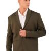The Indian Garage Co Men Comfort Straight Fit Solid Knitted Blazer (Olive_L)