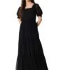 Femvy Designer Georgette Solid Fit and Flare Maxi Gown for Women 761 Black, XL