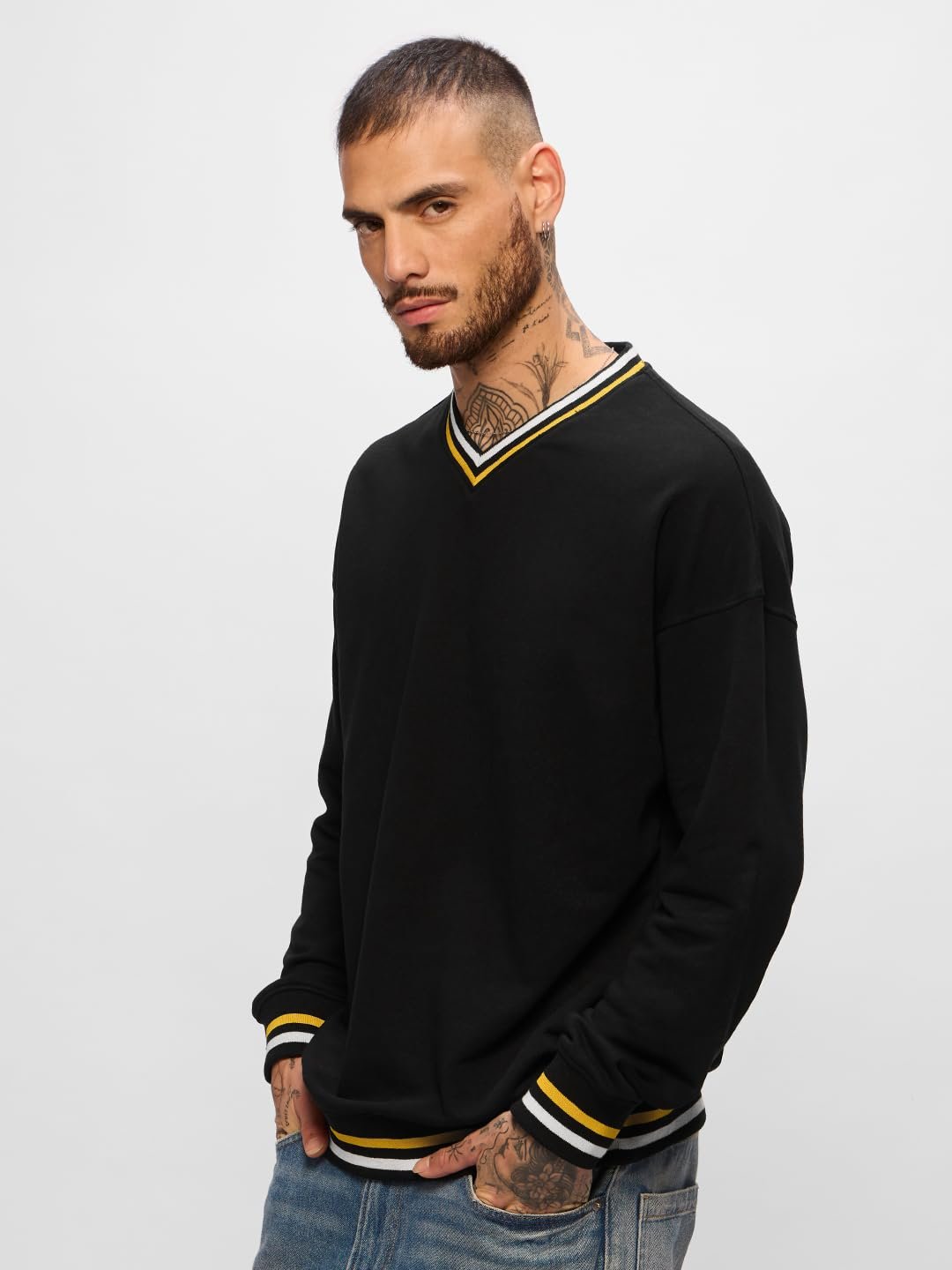 The Souled Store Originals : Tawny Men and Boys Long Sleeves V Neck Cotton Blend Oversized Sweatshirts - Image 5