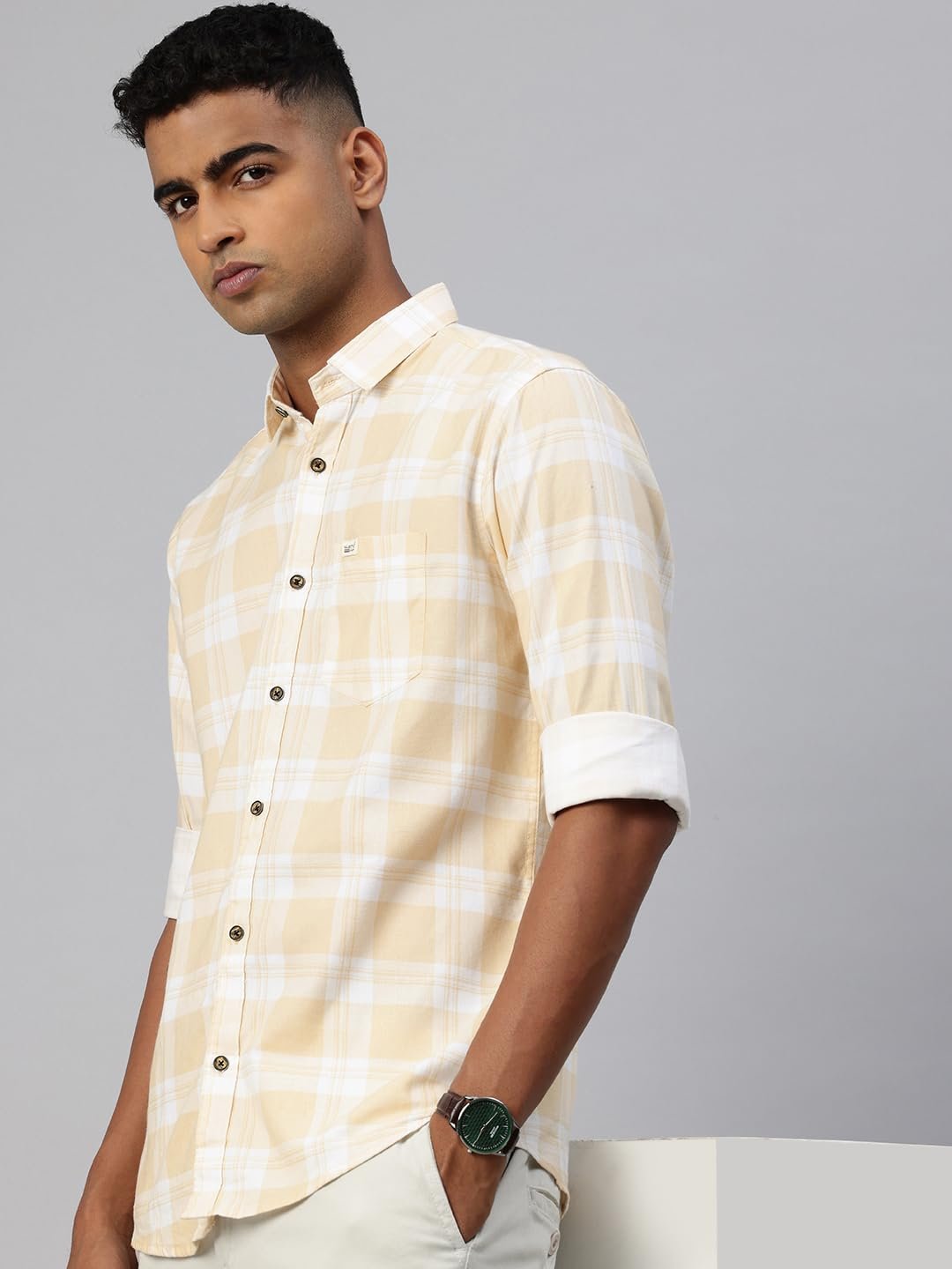 Majestic Man Comfort Slim Fit Pure Cotton Checked Casual Shirt (in, Alpha, L, Regular, Lemon) - Image 6