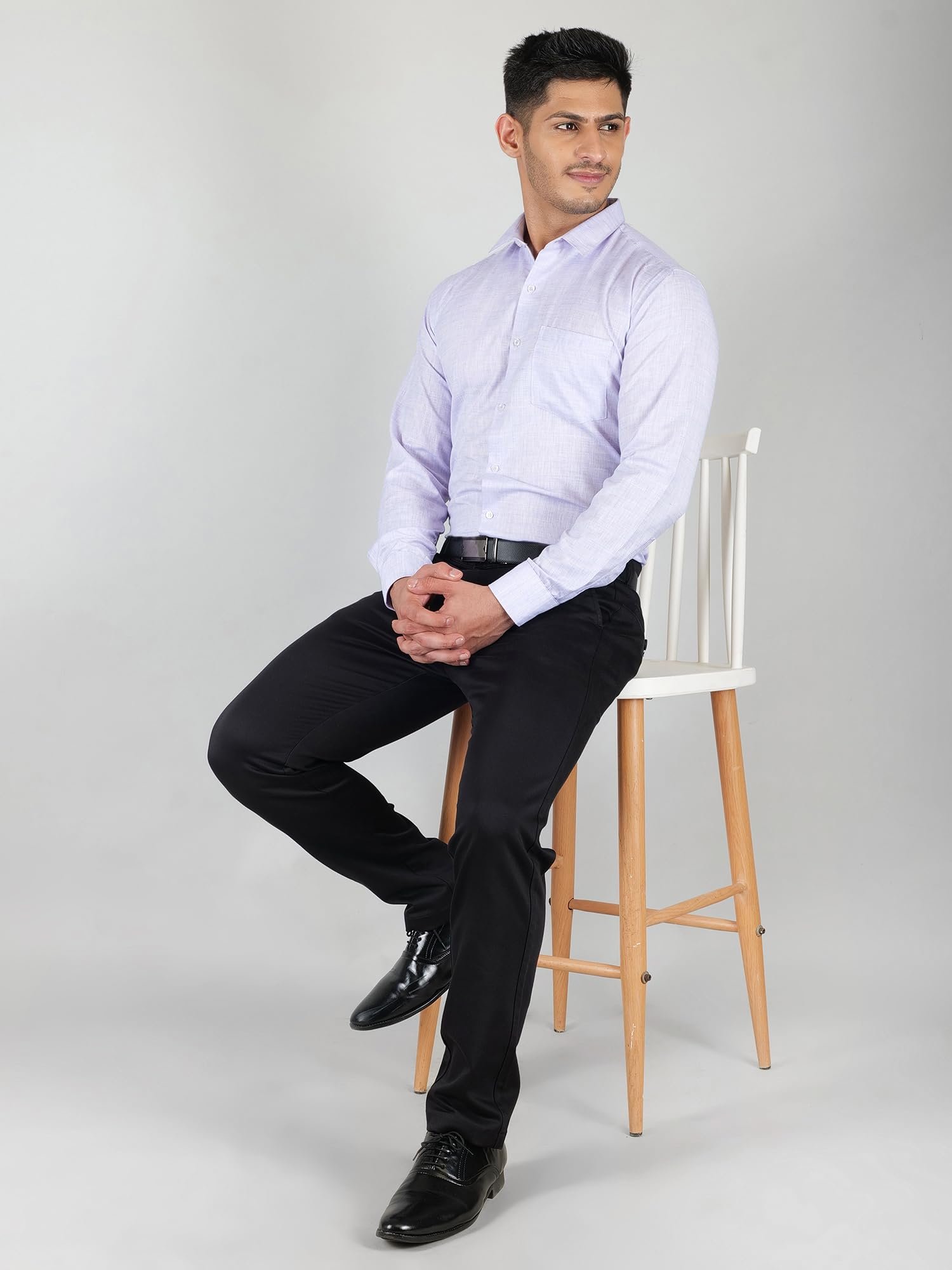 YOUNG & FORMALS by CAMBRIDGE Men's Slim Fit Solid Formal Shirt | Full Sleeves Spread Collar | Structure Pattern | Premium Polyester Cotton Blend | Classic Business & Office Wear | Lavender | 36 - Image 9