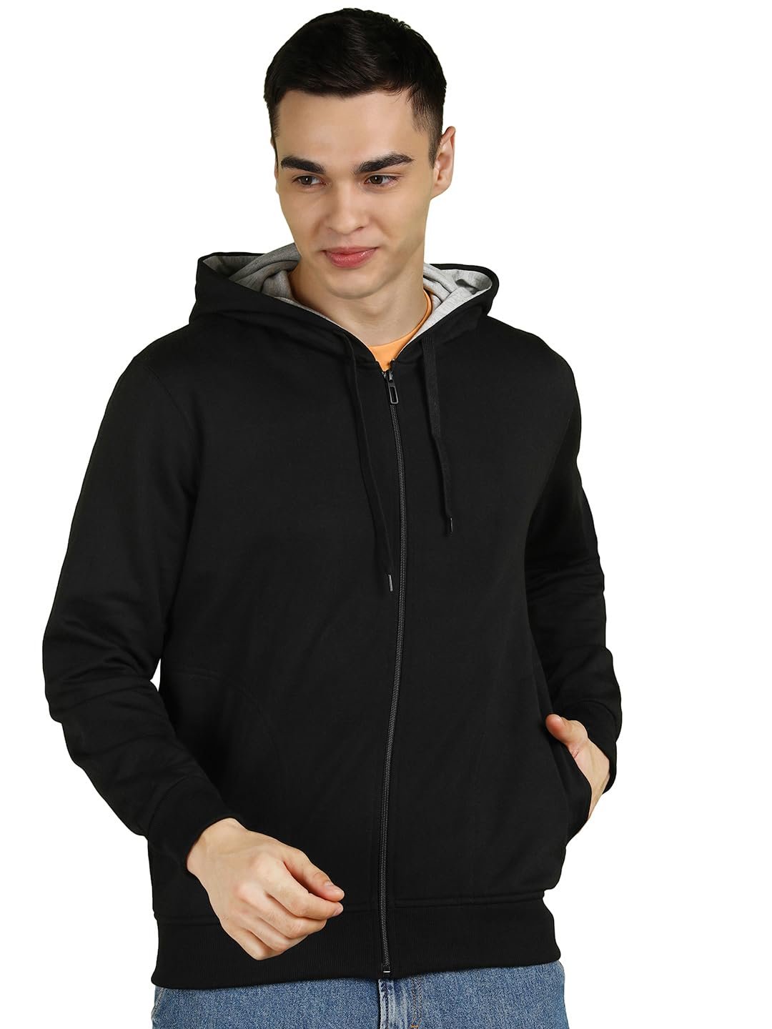 Alan Jones Clothing Men’s Solid Zipper Hooded Sweatshirt | Ribbed Hem, Lined Hood, Side Pockets, Durable Zip | Multiple Colors (Black_S)