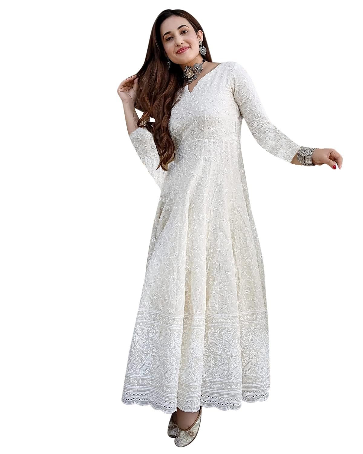 LookMark Women's Chikankari Embroidred Thread Work Long Anarkali Dress |Ankle Length Gown for Women (K1113-S) White - Image 5
