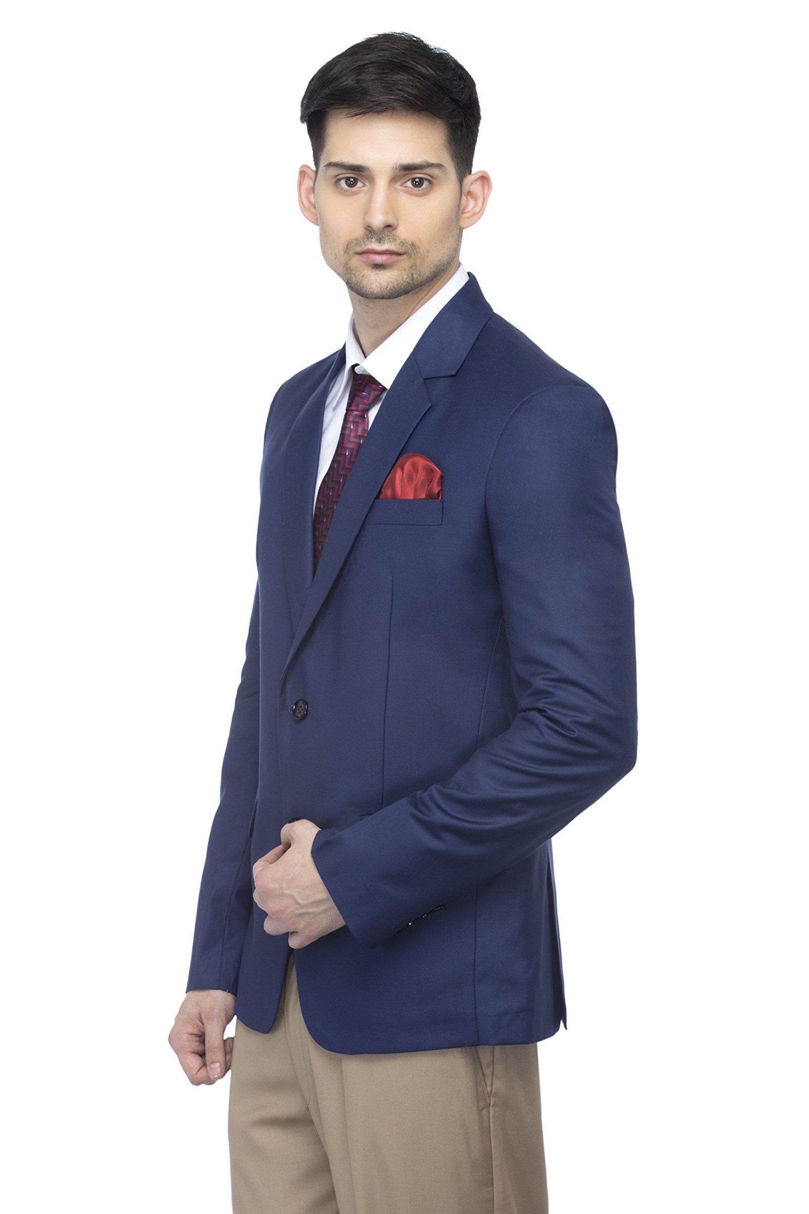FAVOROSKI Designer Men's Slim Fit Notched Lapel Single Breasted Solid Blazer (Navy Blue, L) - Image 4
