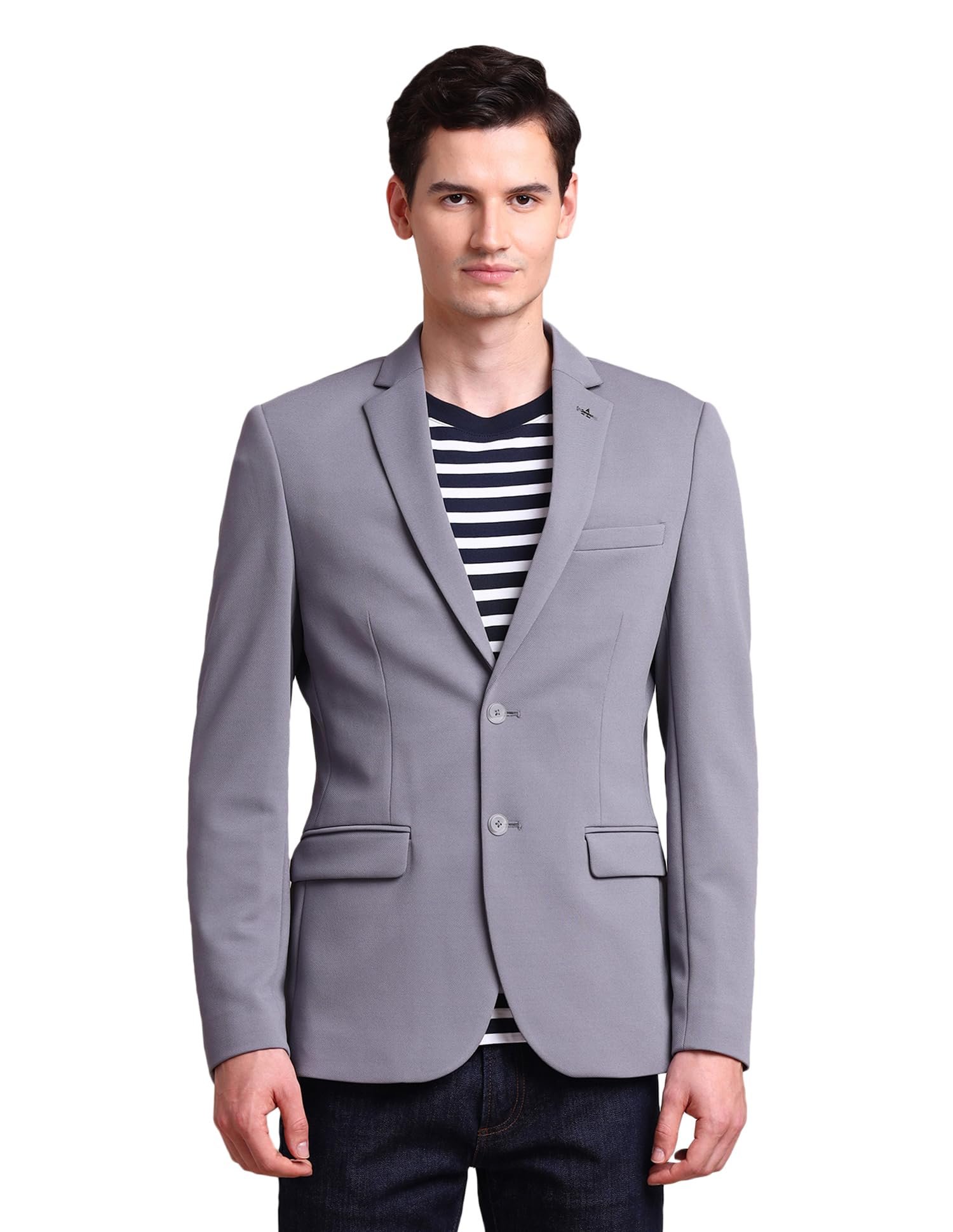 Arrow Men's Solid Full Sleeves Regular Fit Notch Lapel Collar Polyester Blazer Grey