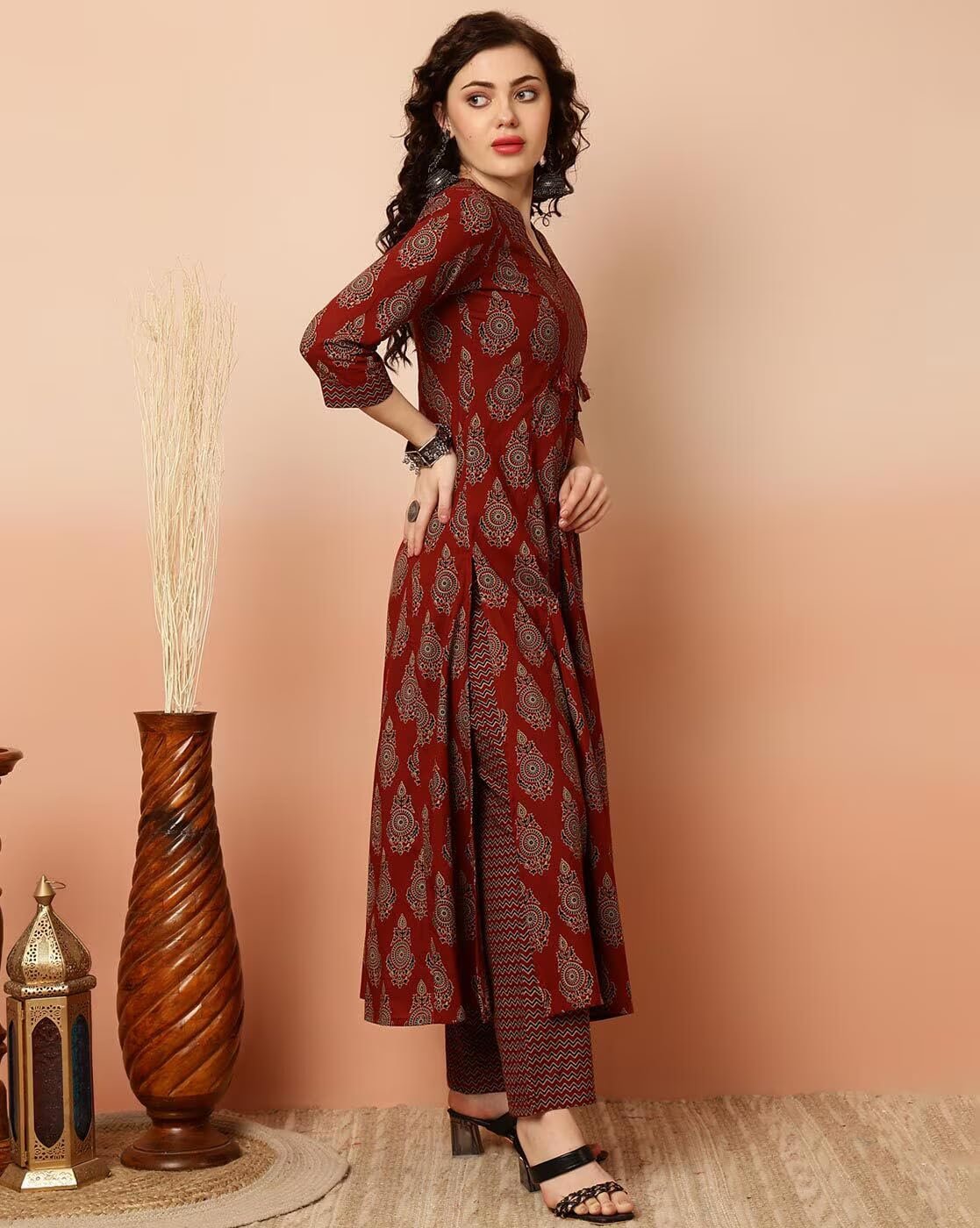 KLOSIA Women Printed Kurta and Pant Set with Dupatta (in, Alpha, XL, Red) - Image 8
