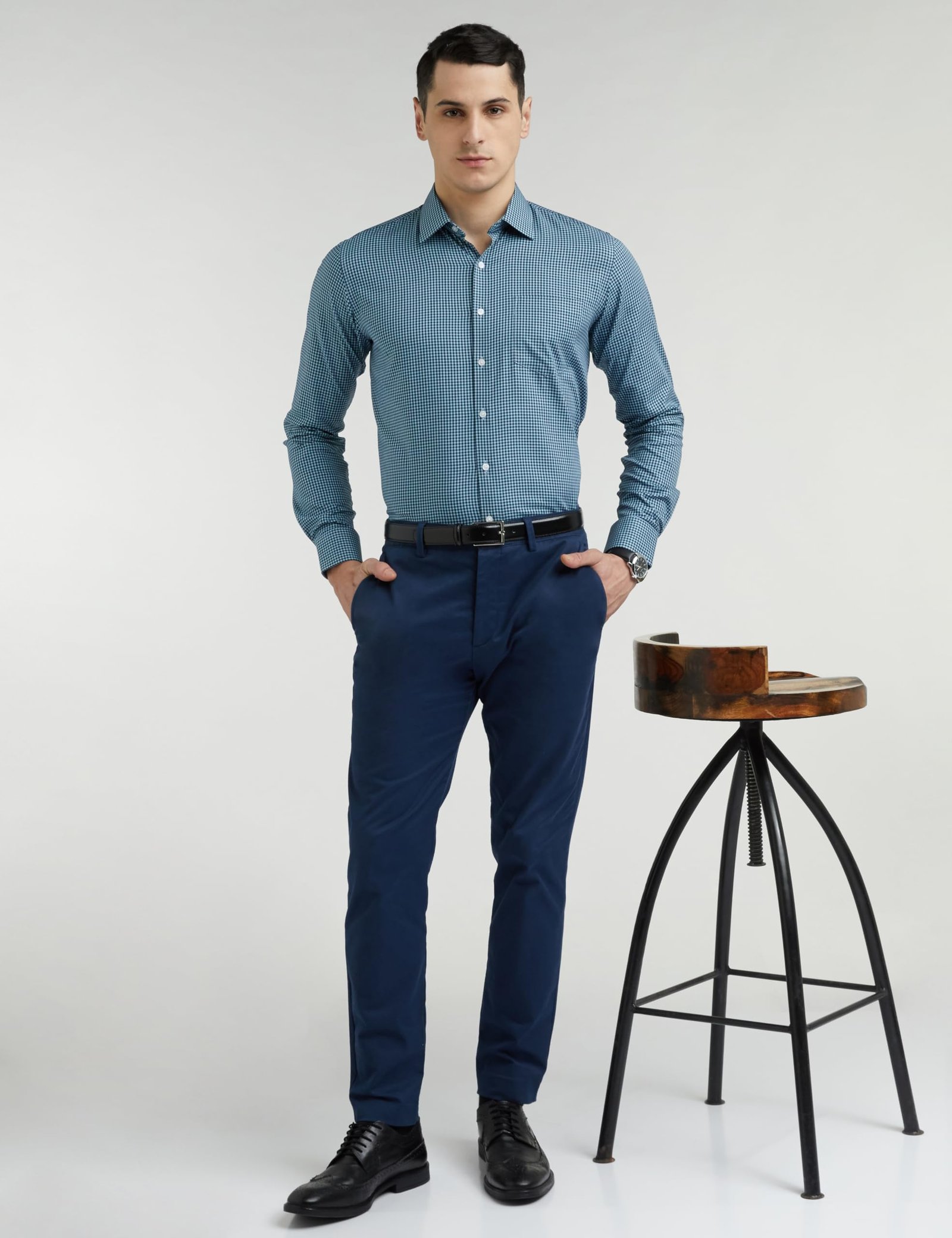 Van Heusen Men's Cotton Slim Fit Shirt (VHSFFSLBP63864_Dark Blue 42) - Image 5