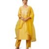 Myx Women's Embroidered Kurta Pant Set with Mesh Dupatta | Viscose,Rayon (AW24-MYX-SKD-VN-02_Mustard_L)