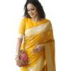 Yashika Women’s Fancy Banarasi Kanjivaram Art Silk Yellow Saree with Unstitched Blouse Piece |Wedding Saree for Women