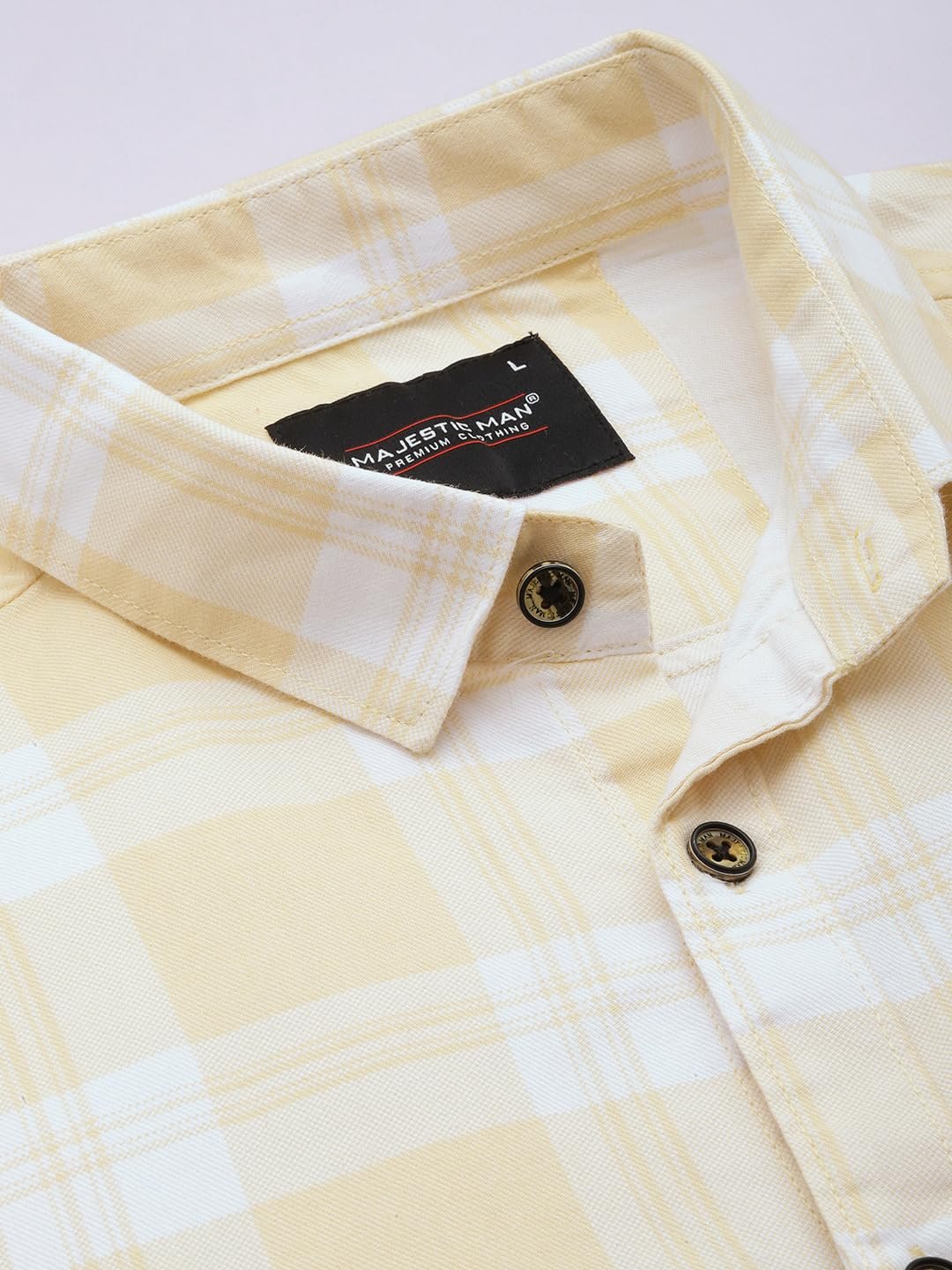 Majestic Man Comfort Slim Fit Pure Cotton Checked Casual Shirt (in, Alpha, L, Regular, Lemon) - Image 3