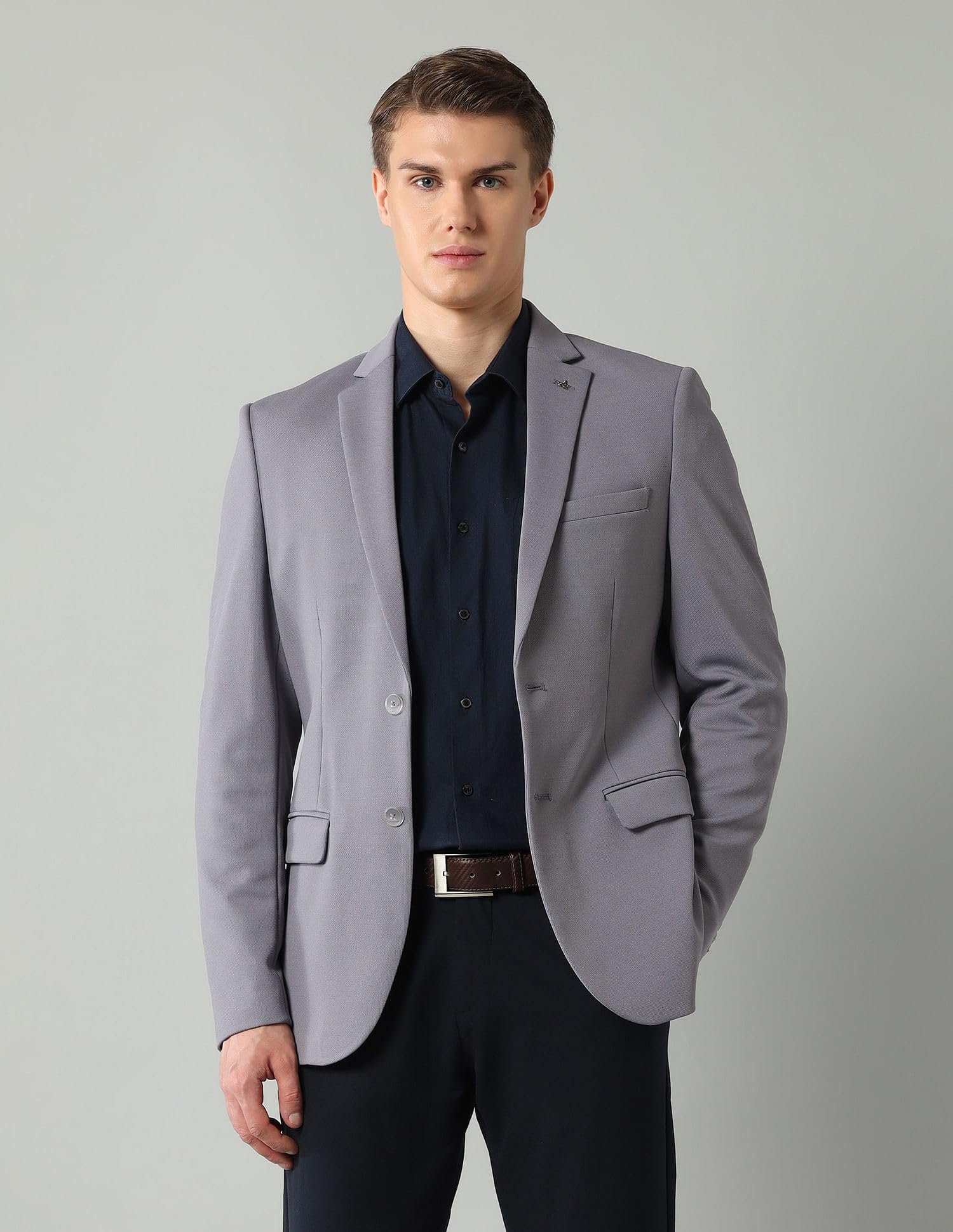 Arrow Men's Solid Full Sleeves Regular Fit Notch Lapel Collar Polyester Blazer Grey - Image 6